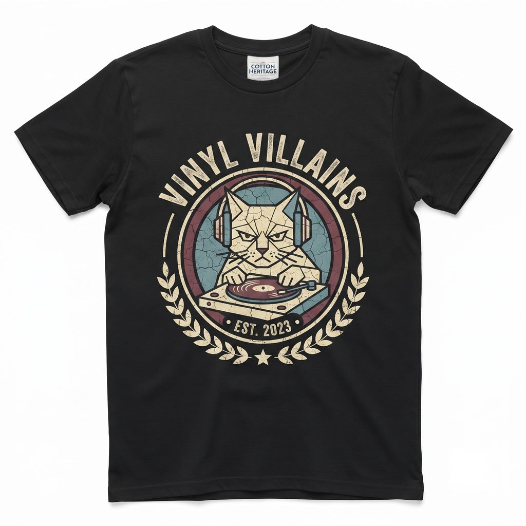 DJ Cat Wearing Headphones Spinning Vinyl Record Audio Music Lover Gift Unisex TShirt
