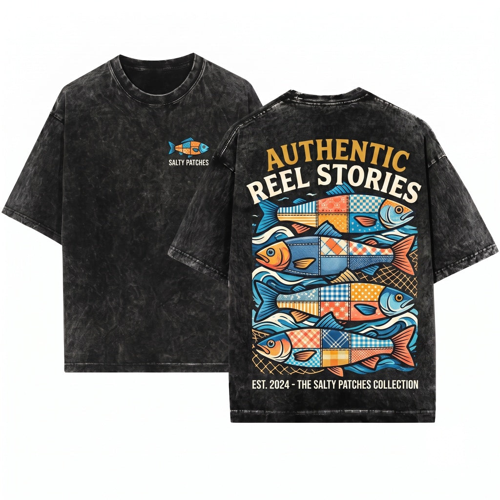Summer Patchwork Sardine Fish Beach Unisex Wash T-Shirt
