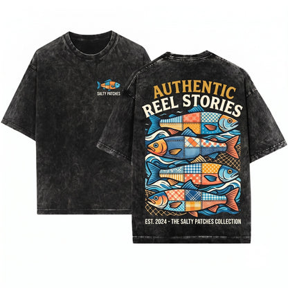 Summer Patchwork Sardine Fish Beach Unisex Wash T-Shirt