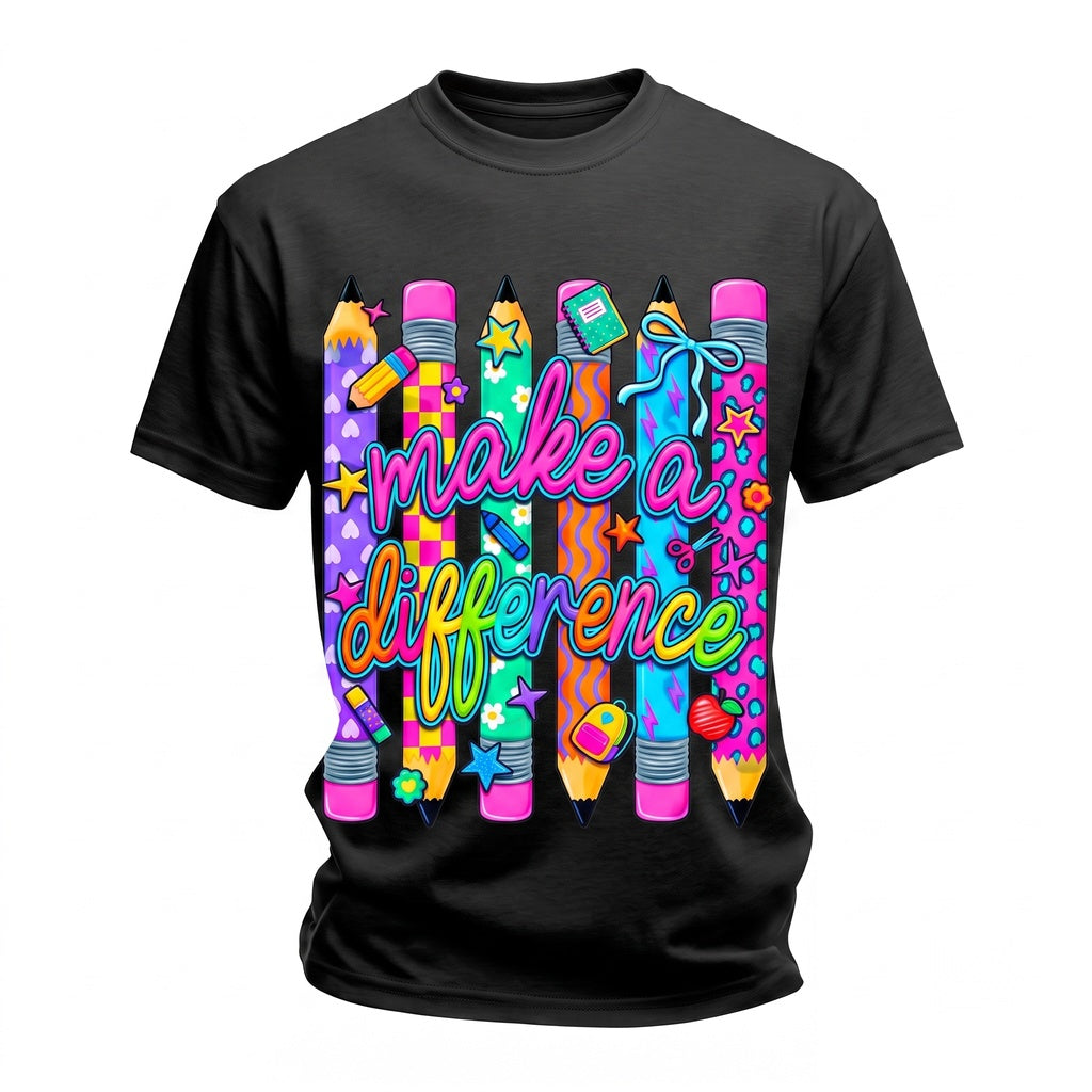 Make A Difference Teacher Back To School Colorful Pencil Student Inspirational Gift Unisex TShirt