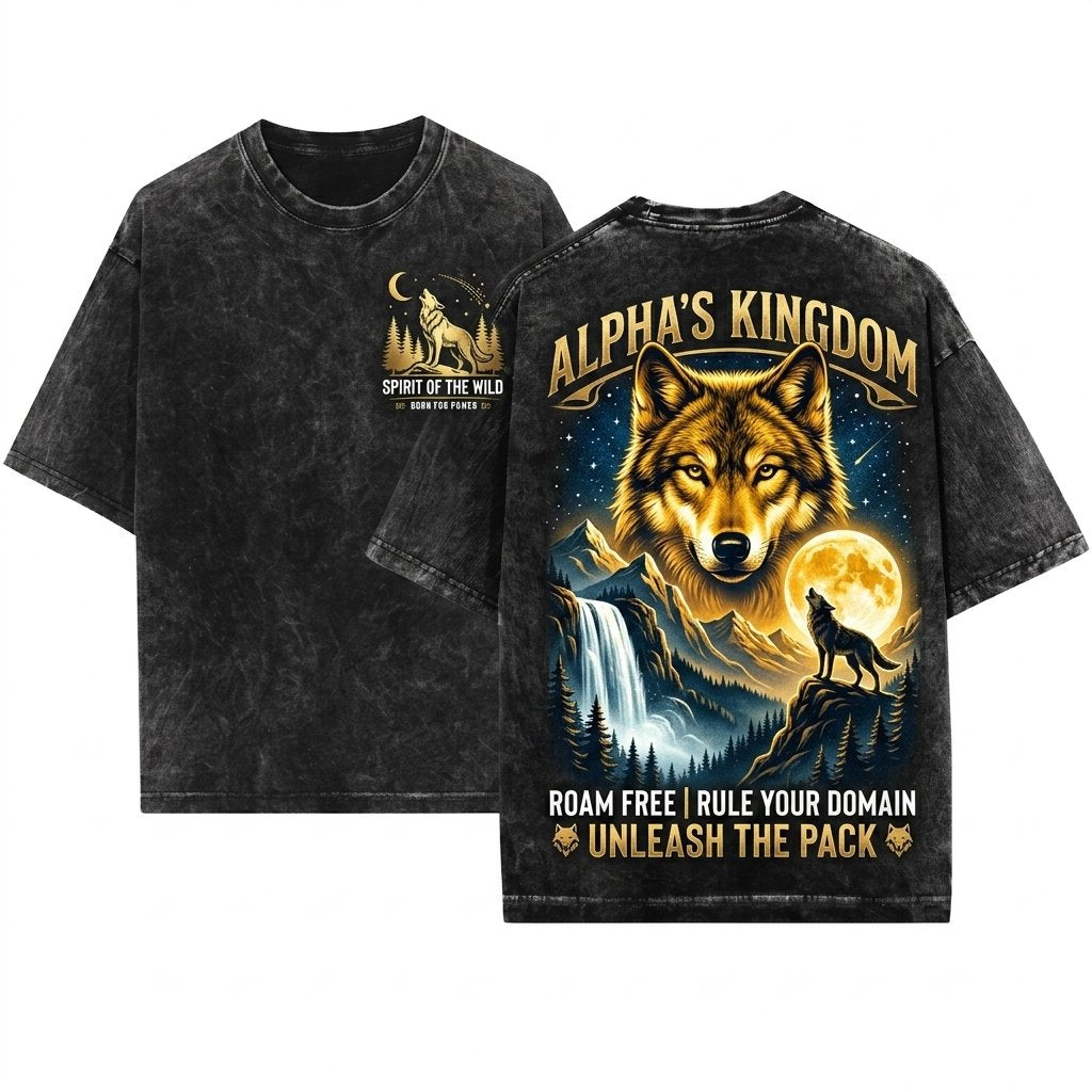 Vintage 90s Wolf Howling Moon Grunge Retro Faded Graphic Nature Galaxy Y2K Streetwear 2000s Unisex Wash T-Shirt
