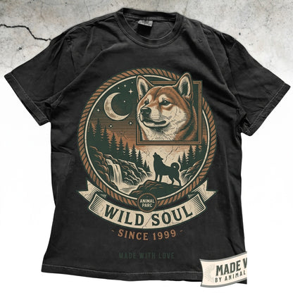 Shiba Inu Howling to The Full Moon Vintage 90s Retro Dog Graphic Meme Animals Silly Gift Apparel Unisex TShirt