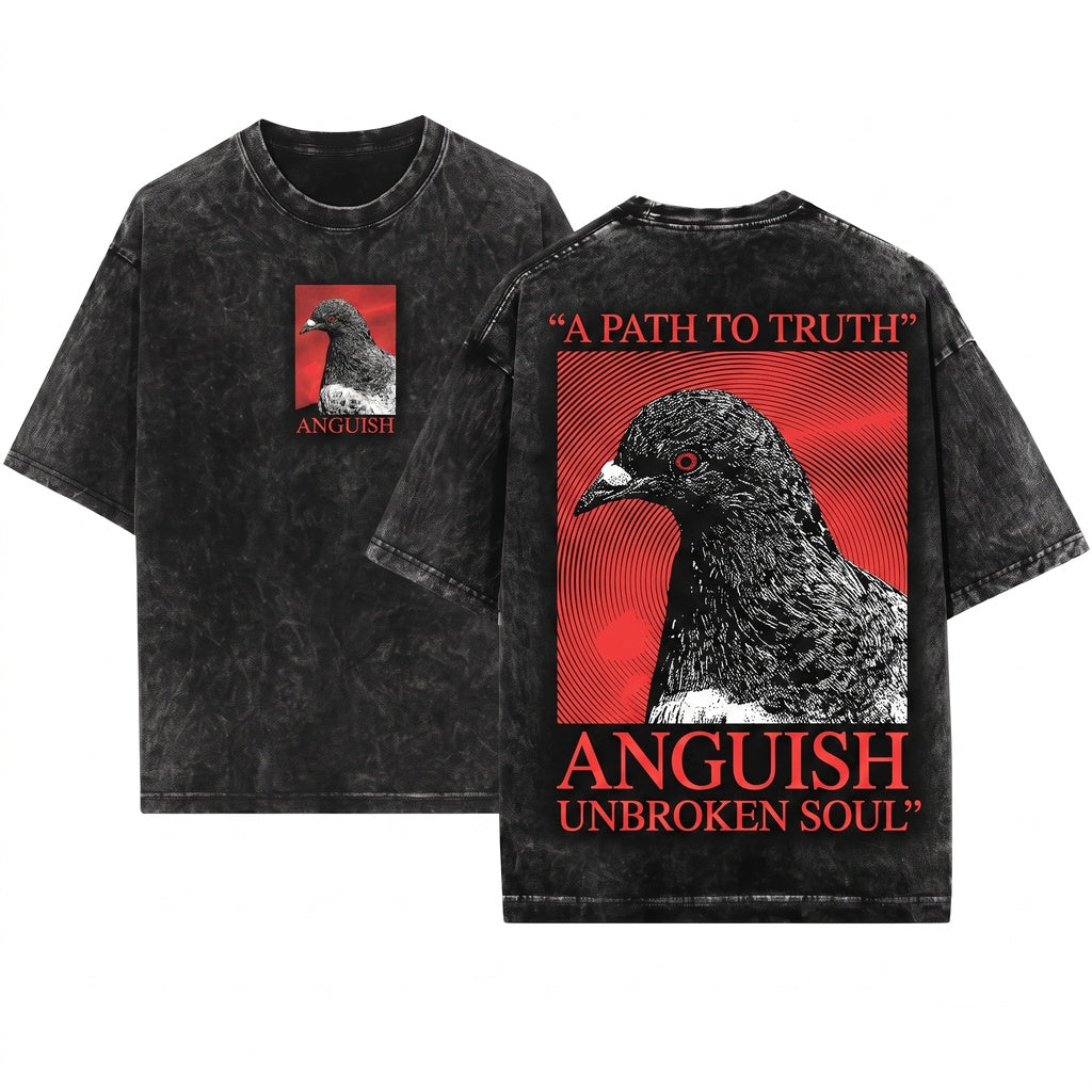 Anguish Pigeon Graphic Pullover Crewneck Sweater Heavyweight Apparel Unisex Wash T-Shirt