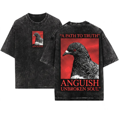 Anguish Pigeon Graphic Pullover Crewneck Sweater Heavyweight Apparel Unisex Wash T-Shirt