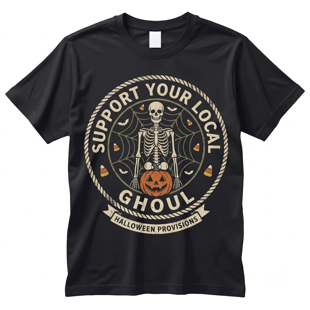 Support Your Local Ghoul Vintage Halloween Crewneck, Spooky Season Graphic Unisex TShirt