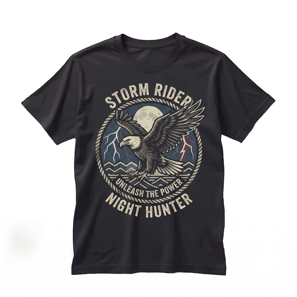 Vintage Bald Eagle Full Moon Lightning Storm Ocean Graphic Patriotic Wildlife Gift for Men Women Unisex TShirt