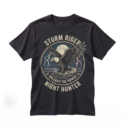 Vintage Bald Eagle Full Moon Lightning Storm Ocean Graphic Patriotic Wildlife Gift for Men Women Unisex TShirt