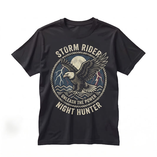 Vintage Bald Eagle Full Moon Lightning Storm Ocean Graphic Patriotic Wildlife Gift for Men Women Unisex TShirt