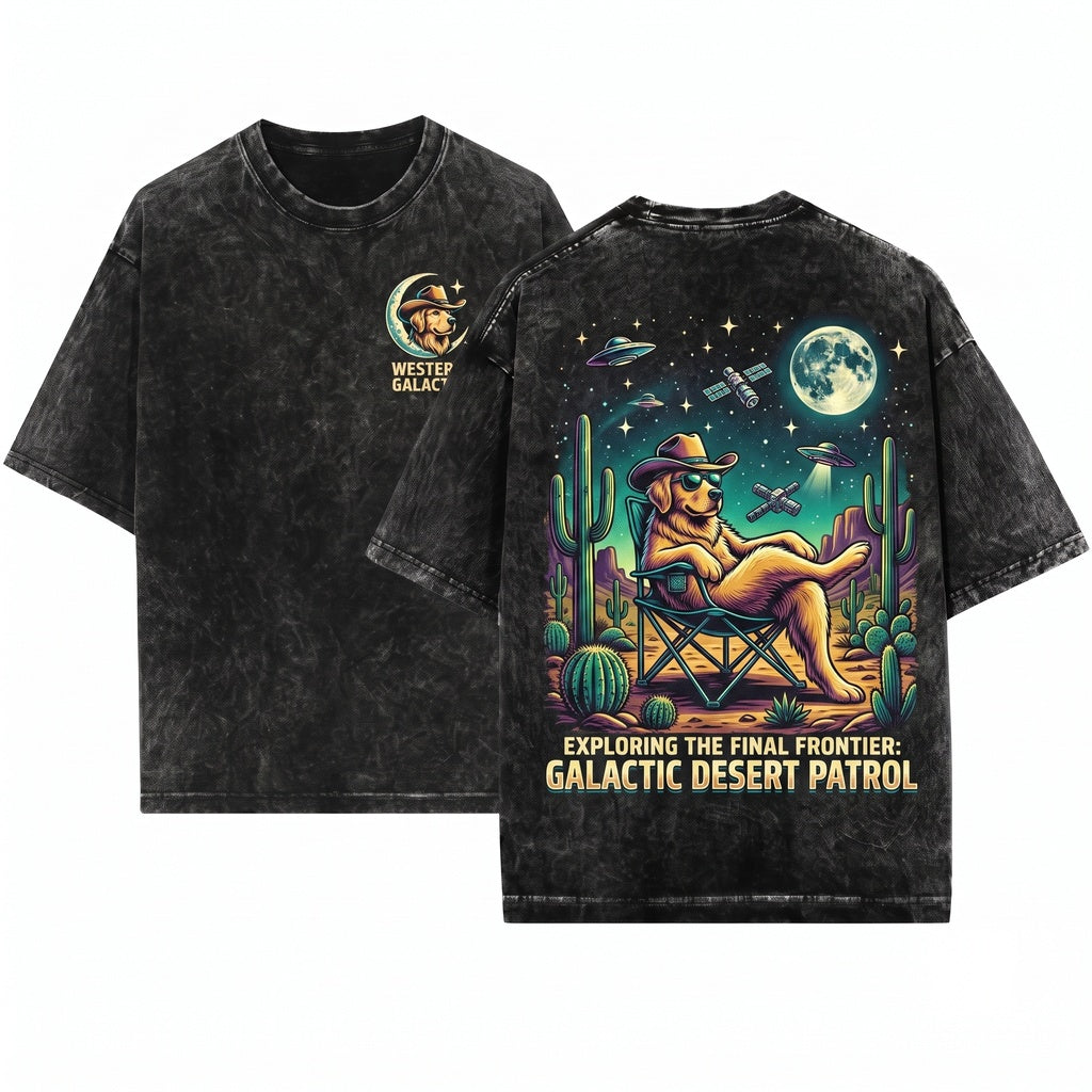 Vintage Retro UFO Western Cowboy Golden Retriever Dog Mom Dad Gift Unisex Wash T-Shirt
