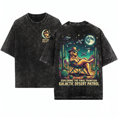 Vintage Retro UFO Western Cowboy Golden Retriever Dog Mom Dad Gift Unisex Wash T-Shirt