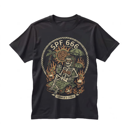 SPF 666 Summerween Halloween in July Spooky Creepy Cute Goth Skeleton Girl Coffin Floaty Unisex TShirt