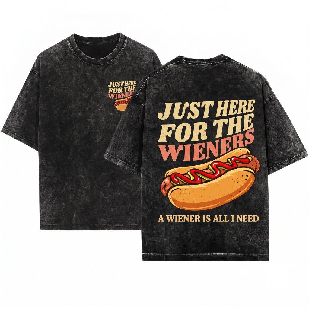 Just Here For The Wieners Funny Hot Dog 4th Of July Patriotic BBQ Gift Unisex Wash T-Shirt