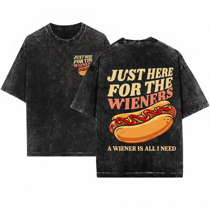 Just Here For The Wieners Funny Hot Dog 4th Of July Patriotic BBQ Gift Unisex Wash T-Shirt