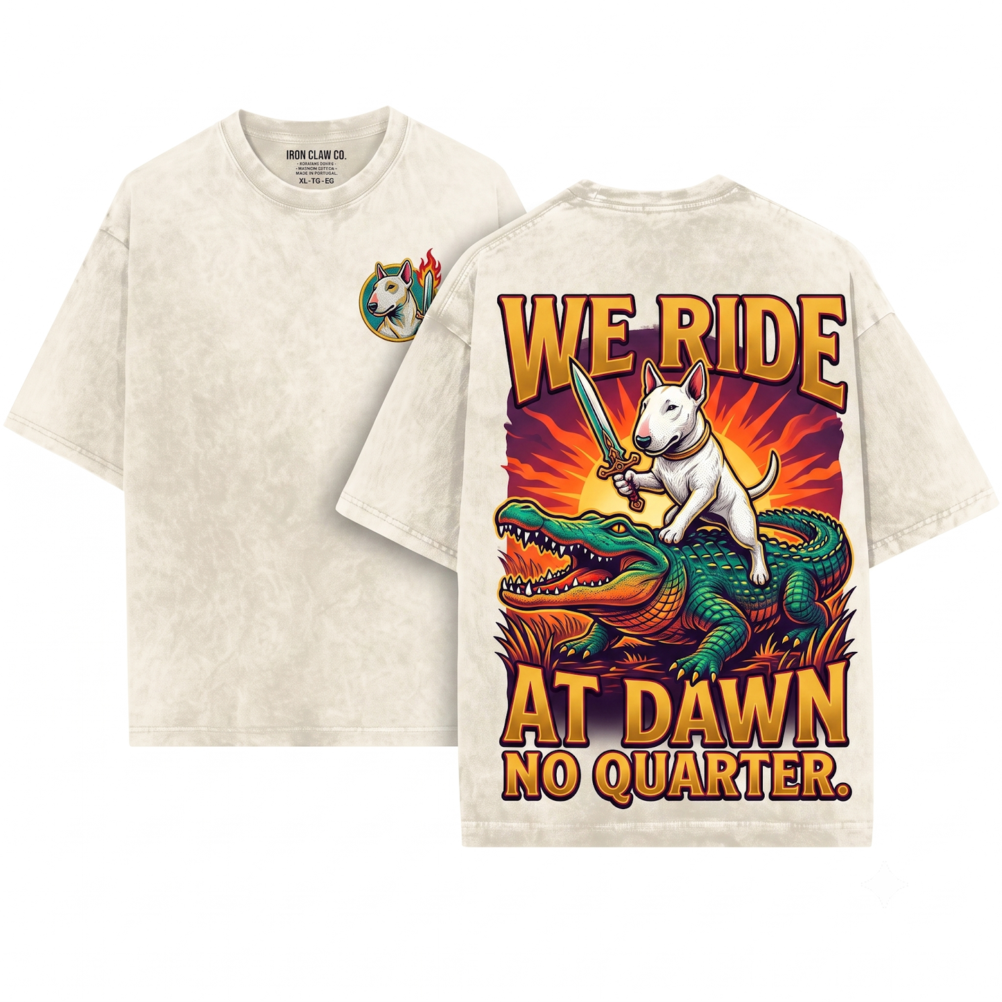 We Ride at Dawn Bull Terrier Chaotic Gamer Mom Or Dad Funny Gift Unisex Heavyweight Garment-Dyed T-Shirt