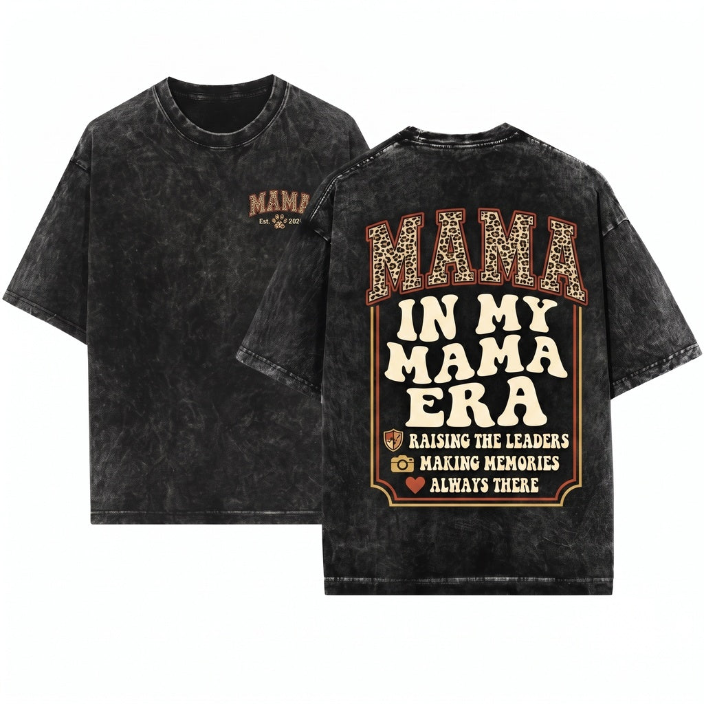 Mama Leopard Print Garment Dyed Gift Unisex Wash T-Shirt