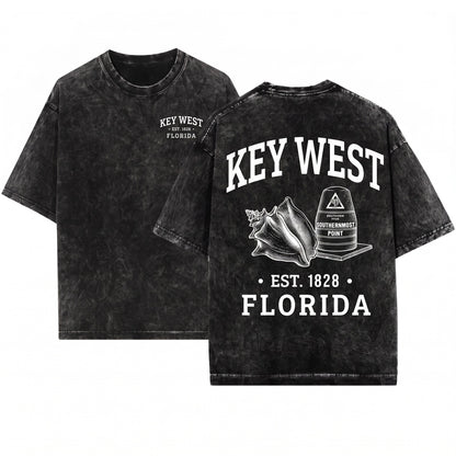 Key West Florida Tropical Island Ocean Beach Coastal Summer Vacation Tourist Gift Graphic Style Design Unisex Wash T-Shirt
