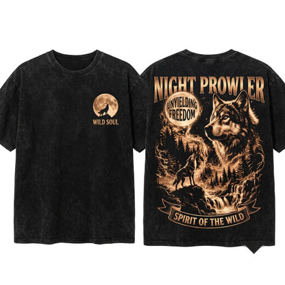 Vintage Mystic Wolf Moon Graphic Dark Fantasy Forest Night Wildlife Nature Animal Gift Unisex Wash T-Shirt