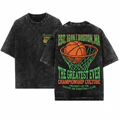 Boston Retro 90s Bball Hoops Graphic Urban Apparel Unisex Wash T-Shirt