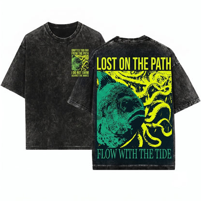 Drifted Too Far From The Path Vintage Japanese Fish Graphic Unisex Wash T-Shirt