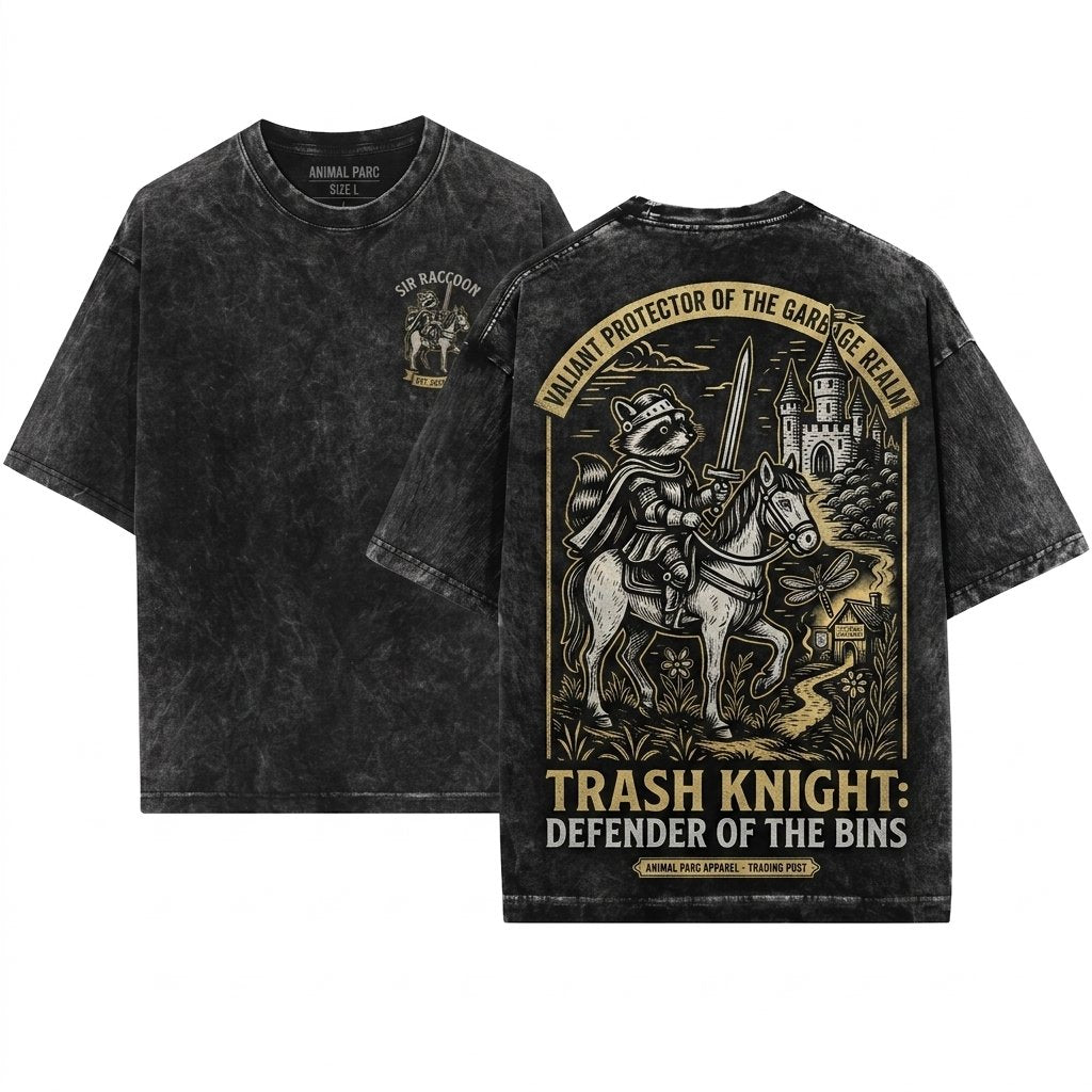 Medieval Raccoon Knight Fantasy Woodcut Animal Castle Sword Hero Funny Retro Apparel Unisex Wash T-Shirt