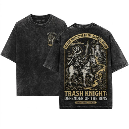 Medieval Raccoon Knight Fantasy Woodcut Animal Castle Sword Hero Funny Retro Apparel Unisex Wash T-Shirt