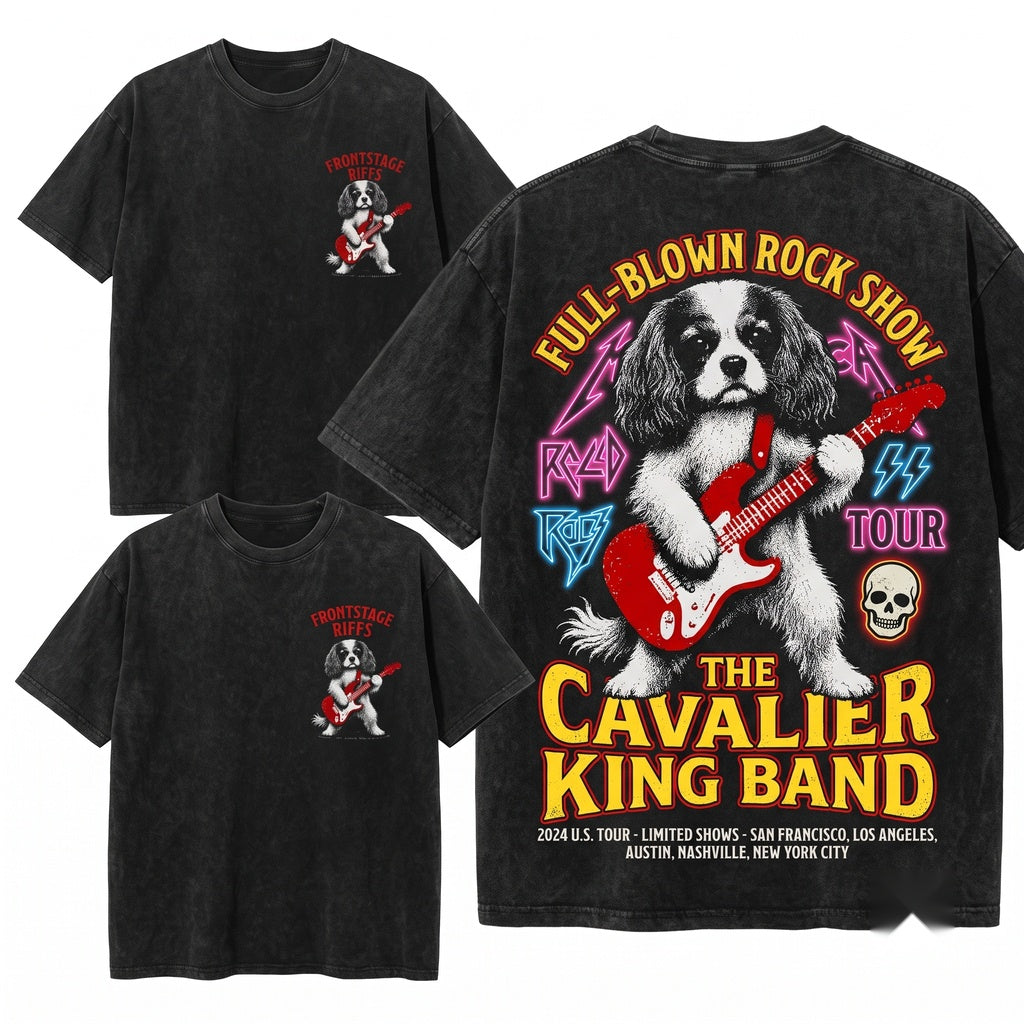 Cavalier King Charles Rocker Guitar Music Lover Cavie Mom Dad Gift Funny Dog Style Unisex Wash T-Shirt