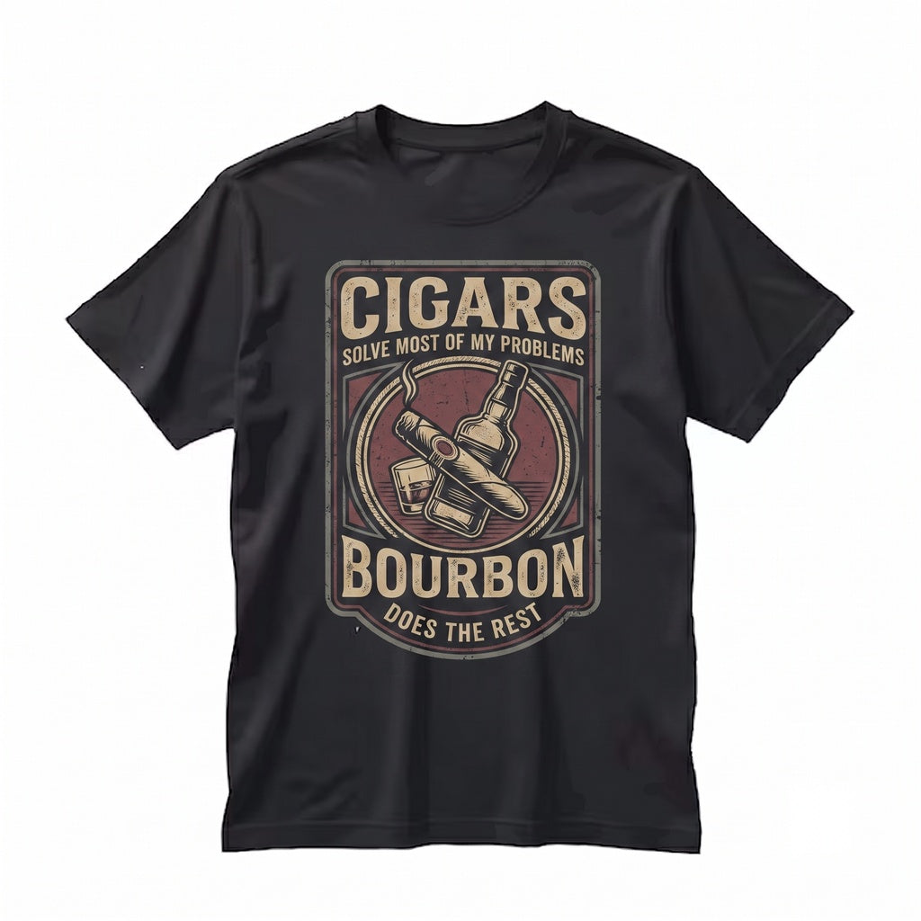 Funny Cigar Bourbon Graphic Fathers Day Birthday Gift For Men, Husband Whiskey Apparel Unisex TShirt