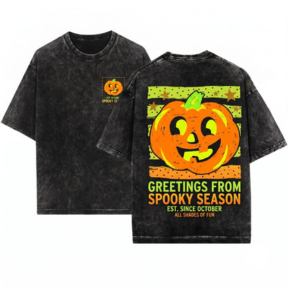 Preppy Cute Halloween Pumpkin Jack OLantern Unisex Wash T-Shirt