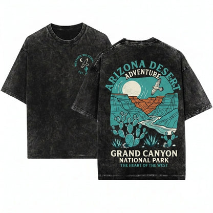 Classic Canyon Desert Moonlit Southwest Nature Vintage Outdoor Scenic Adventure Gift Unisex Wash T-Shirt