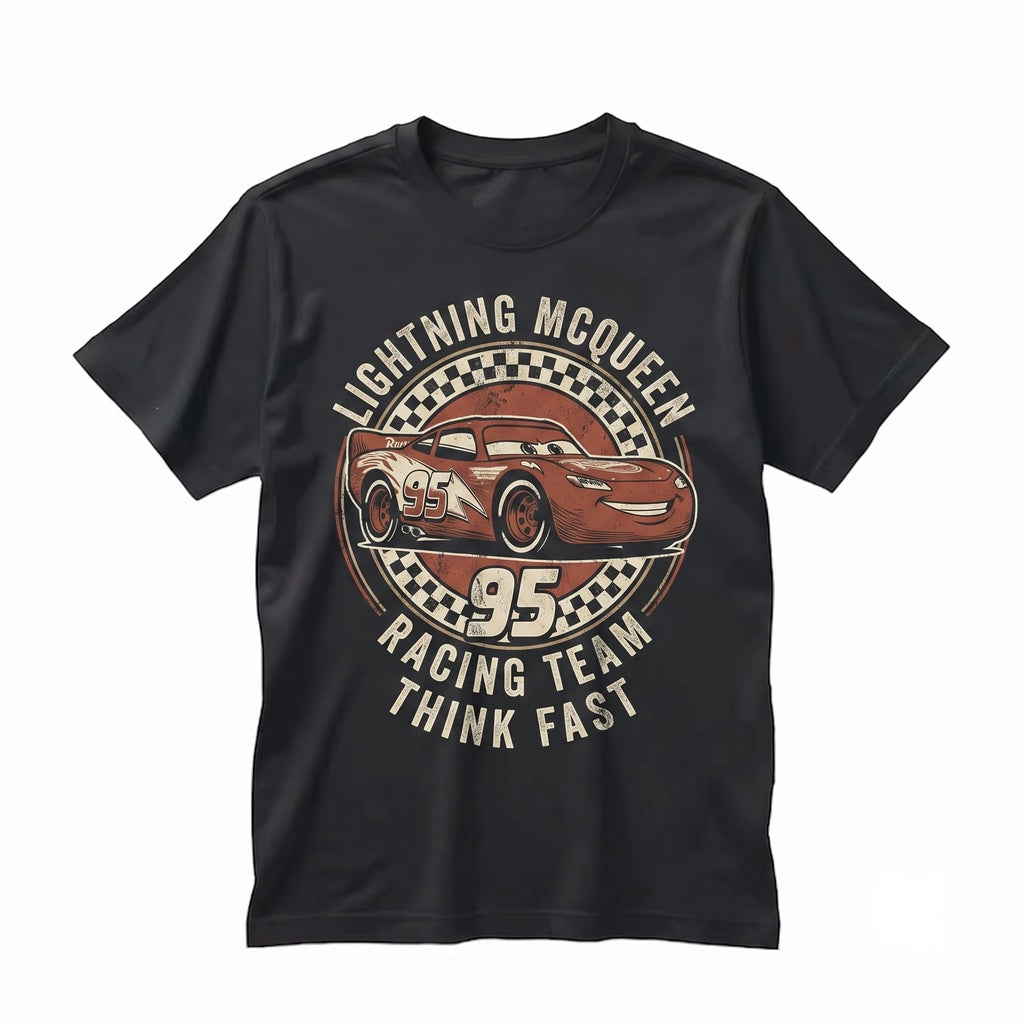 Lightning McQueen 95 Think Fast Checkered Race Car Theme Park Family Vacation Graphic Unisex TShirt