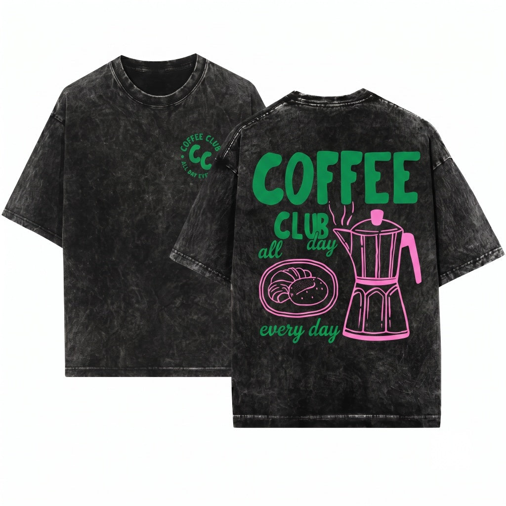 Retro Coffee Club Lover Aesthetic Foodie Trendy Gift Unisex Wash T-Shirt