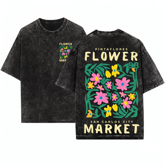 Boho Floral Pintaflores Flower Market Graphic Vintage Unisex Wash T-Shirt