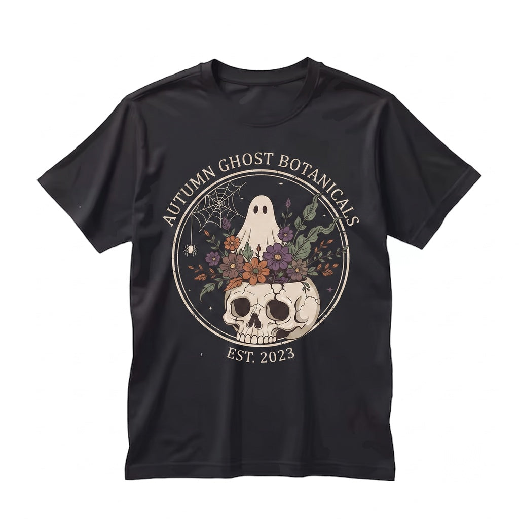 Gothic Skull Ghost Floral Graphic Cemetery Autumn Spooky Seasonal Gift Unisex TShirt