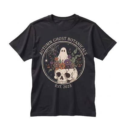 Gothic Skull Ghost Floral Graphic Cemetery Autumn Spooky Seasonal Gift Unisex TShirt