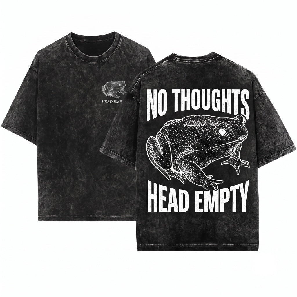 No Thoughts Head Empty Silly Green Frog Funny Meme Quote Graphic Unisex Wash T-Shirt