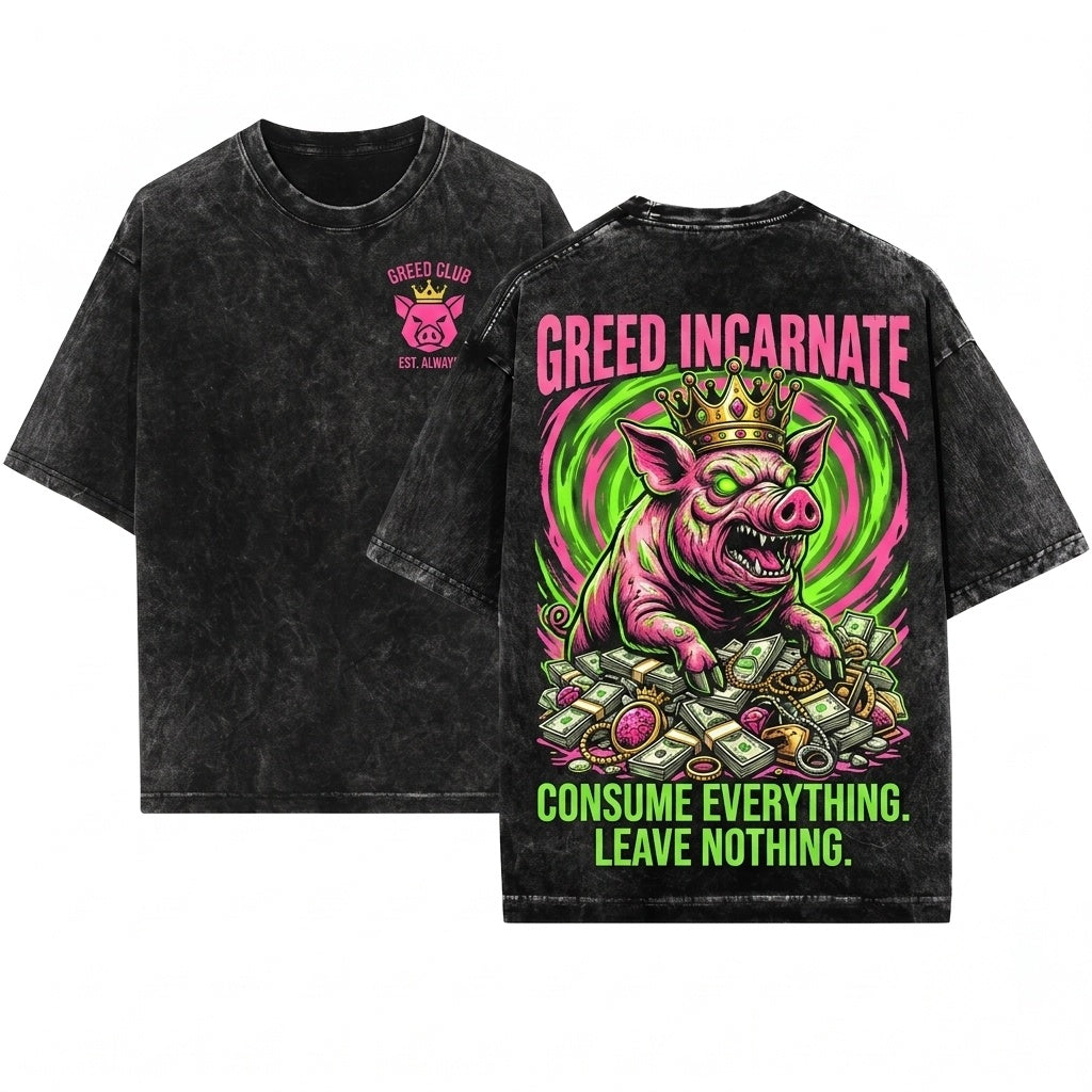 Greed Incarnate Vintage Japanese Graphic Pig Unisex Wash T-Shirt