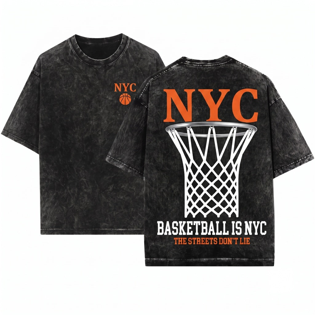 New York Hoops Double-Sided Graphic Unisex Wash T-Shirt