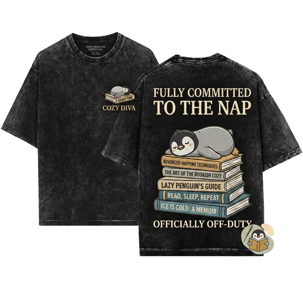 Diva Down Funny Penguin Embroidered Chaotic Cute Animal Meme Gift Unisex Wash T-Shirt