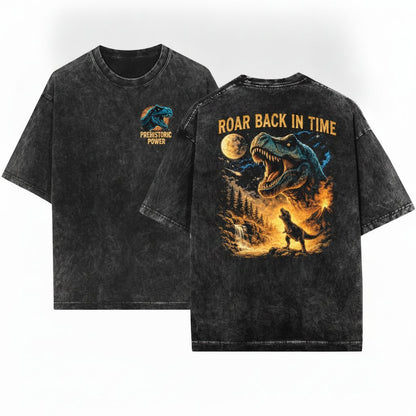 Vintage Dinosaur Howling Moon Graphic Gift 90s Animal Rex Unisex Wash T-Shirt