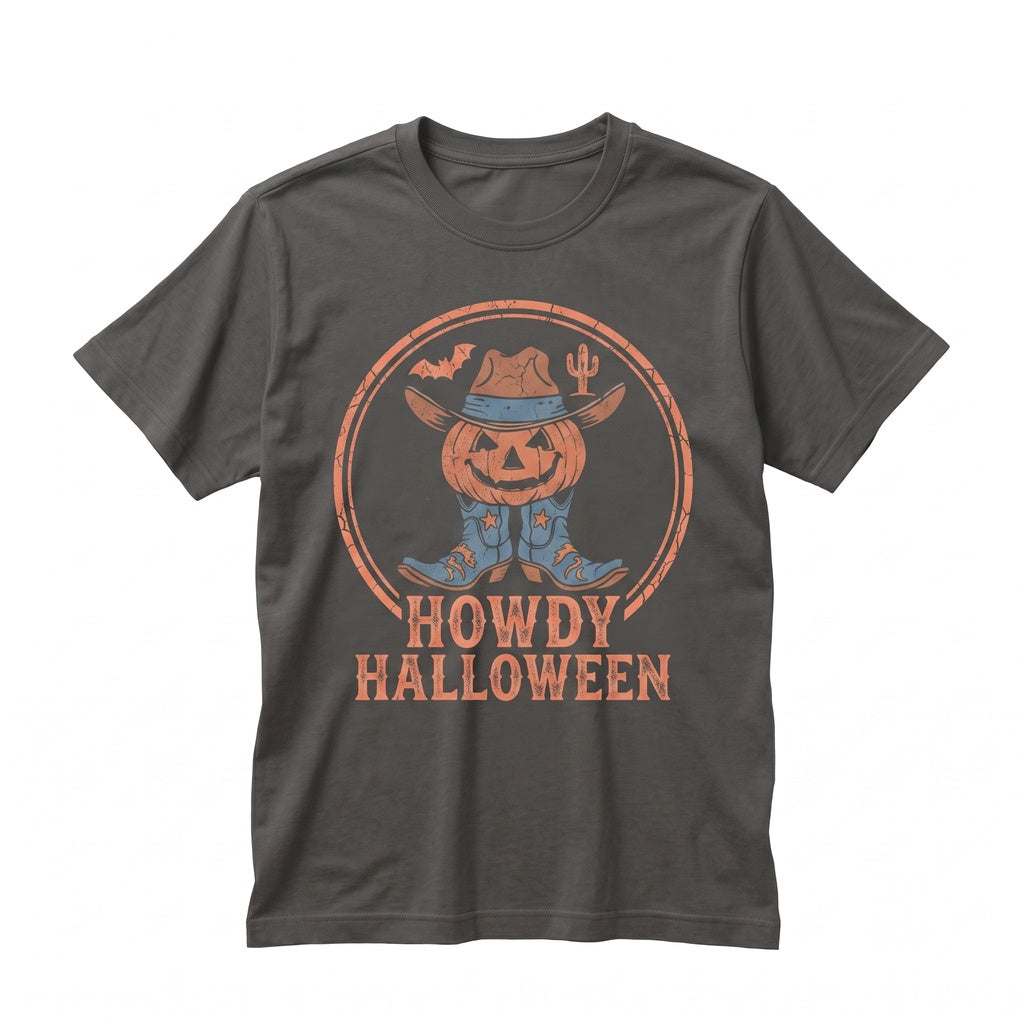 Western Halloween Pumpkin Skeleton Guitar Cactus Graphic Spooky Season Apparel Unisex TShirt