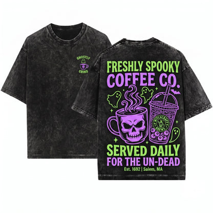 Halloween Spooky Season Cute Ghost Skeleton Pumpkin Spice Coffee Lover Gift Unisex Wash T-Shirt