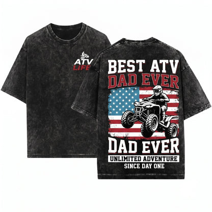 Best ATV Dad Ever American Flag Off Road Quad Father Gift Unisex Wash T-Shirt