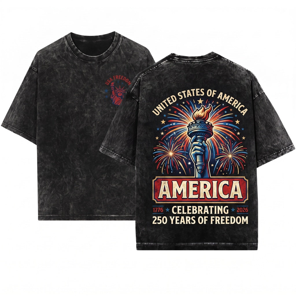 Patriotic United States of America 250 Years Freedom Unisex Wash T-Shirt