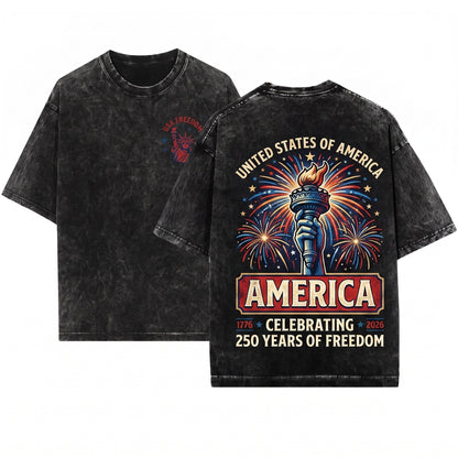 Patriotic United States of America 250 Years Freedom Unisex Wash T-Shirt
