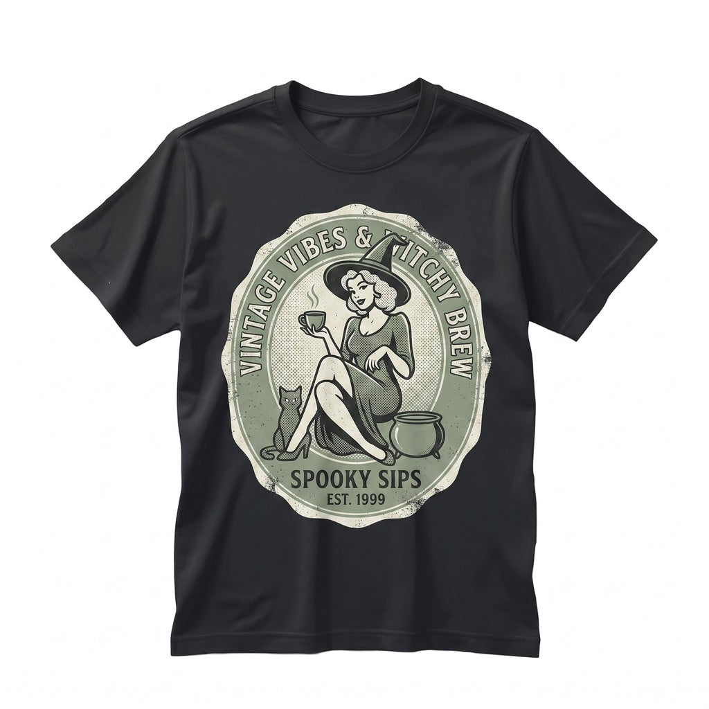 Vintage Witch Retro Halloween Black Cat Graphic Spooky Season Gift Unisex TShirt