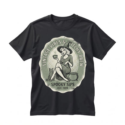 Vintage Witch Retro Halloween Black Cat Graphic Spooky Season Gift Unisex TShirt