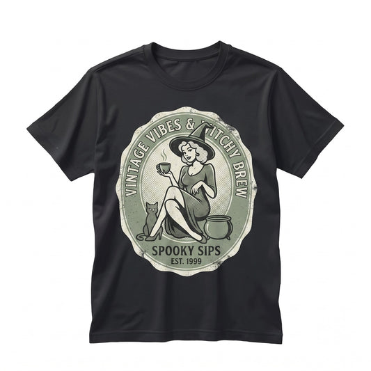 Vintage Witch Retro Halloween Black Cat Graphic Spooky Season Gift Unisex TShirt