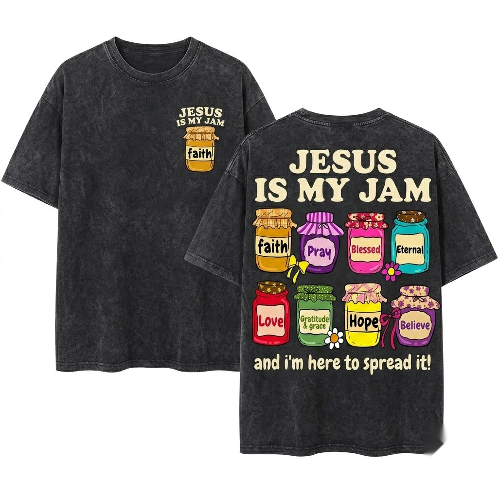 Cute Christian Faith Jar Inspirational Jesus Is My Jam Clipart Spiritual Blessing Religious Toddler Graphic Unisex Wash T-Shirt
