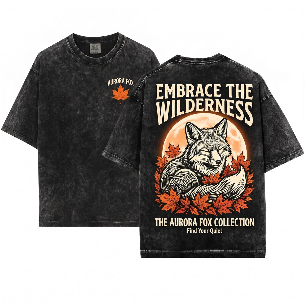 Y2K Autumn Fox Maple Leaf Graphic Woodland Animal Minimal Nature Lover Gift Apparel Unisex Wash T-Shirt