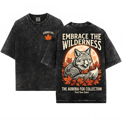Y2K Autumn Fox Maple Leaf Graphic Woodland Animal Minimal Nature Lover Gift Apparel Unisex Wash T-Shirt